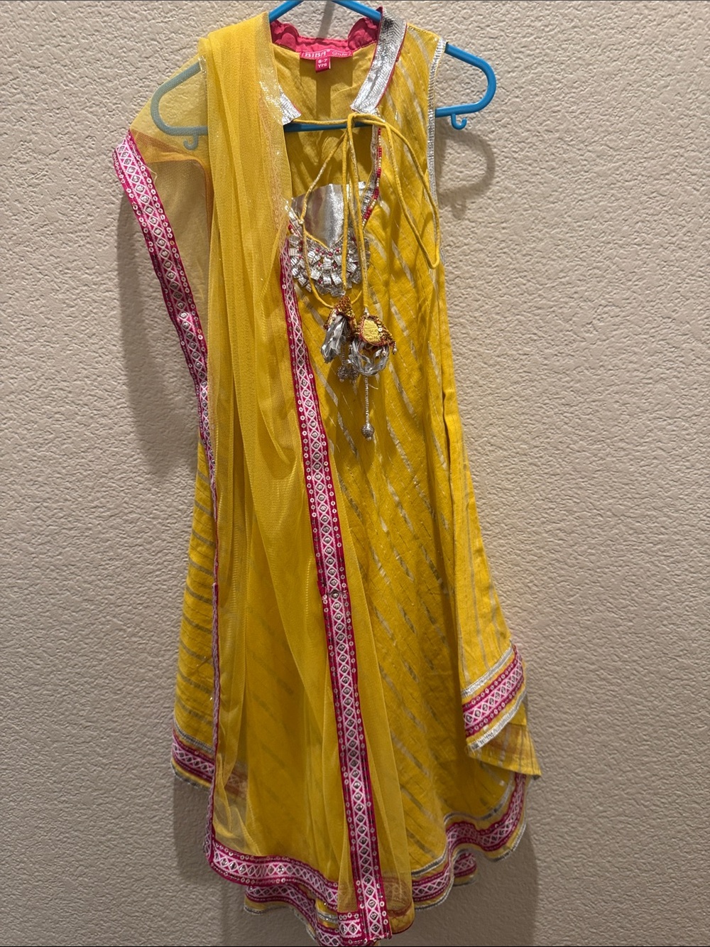 Biba Yellow Dress with Pink Trim and Silver Accents